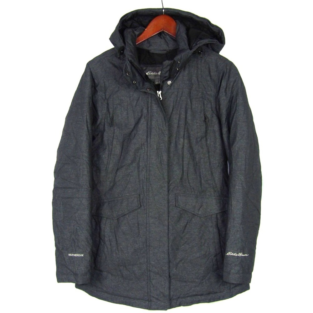 Eddie Bauer Weather Edge Gray Zip-Up Hooded Down Insulated Jacket Women's Small